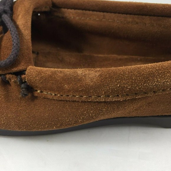 Minnetonka Leather Flats Moccasins Women 7.5 Beaded Brown Slip On Stitched Shoes - Picture 4 of 12
